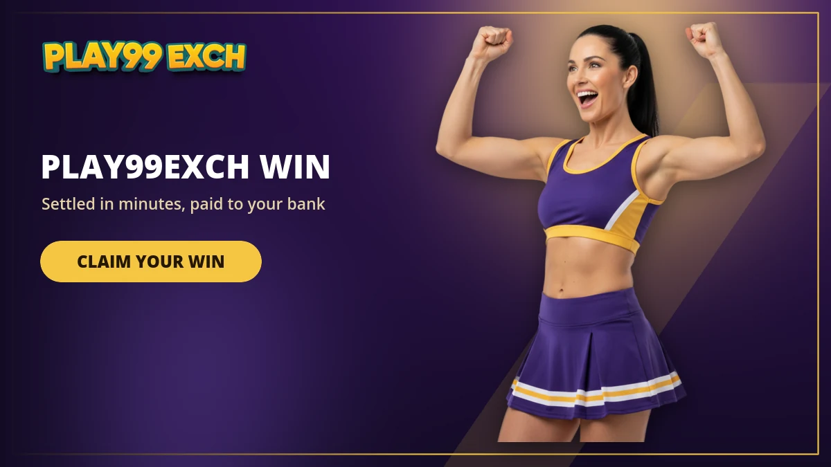 Play99Exch win banner showing that winning bets settle within minutes and payouts reach the user's bank